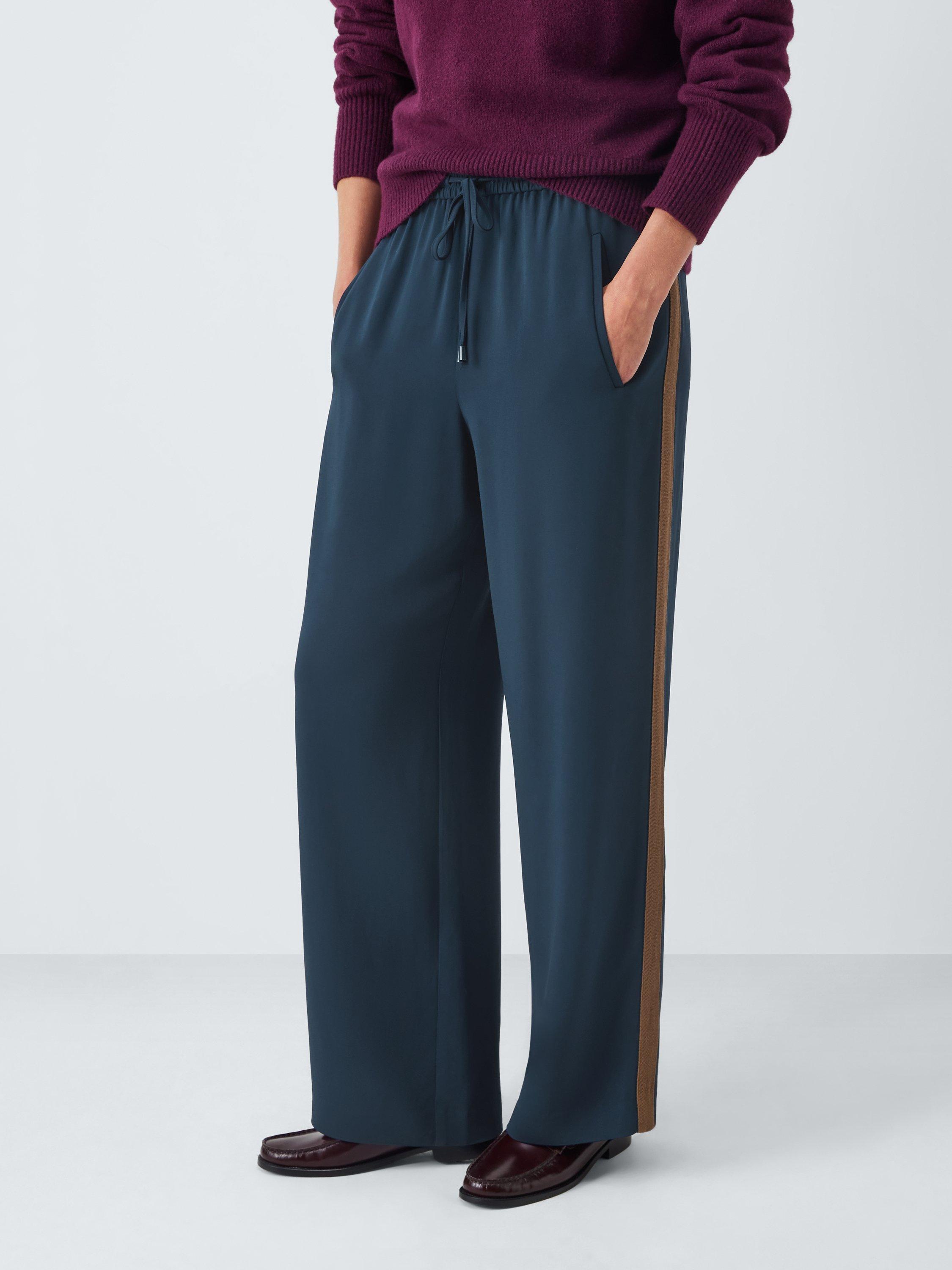 Product image 1 of 6, which shows John Lewis Fluid Side Stripe Wide Leg Joggers, Navy Side Stripe, 18