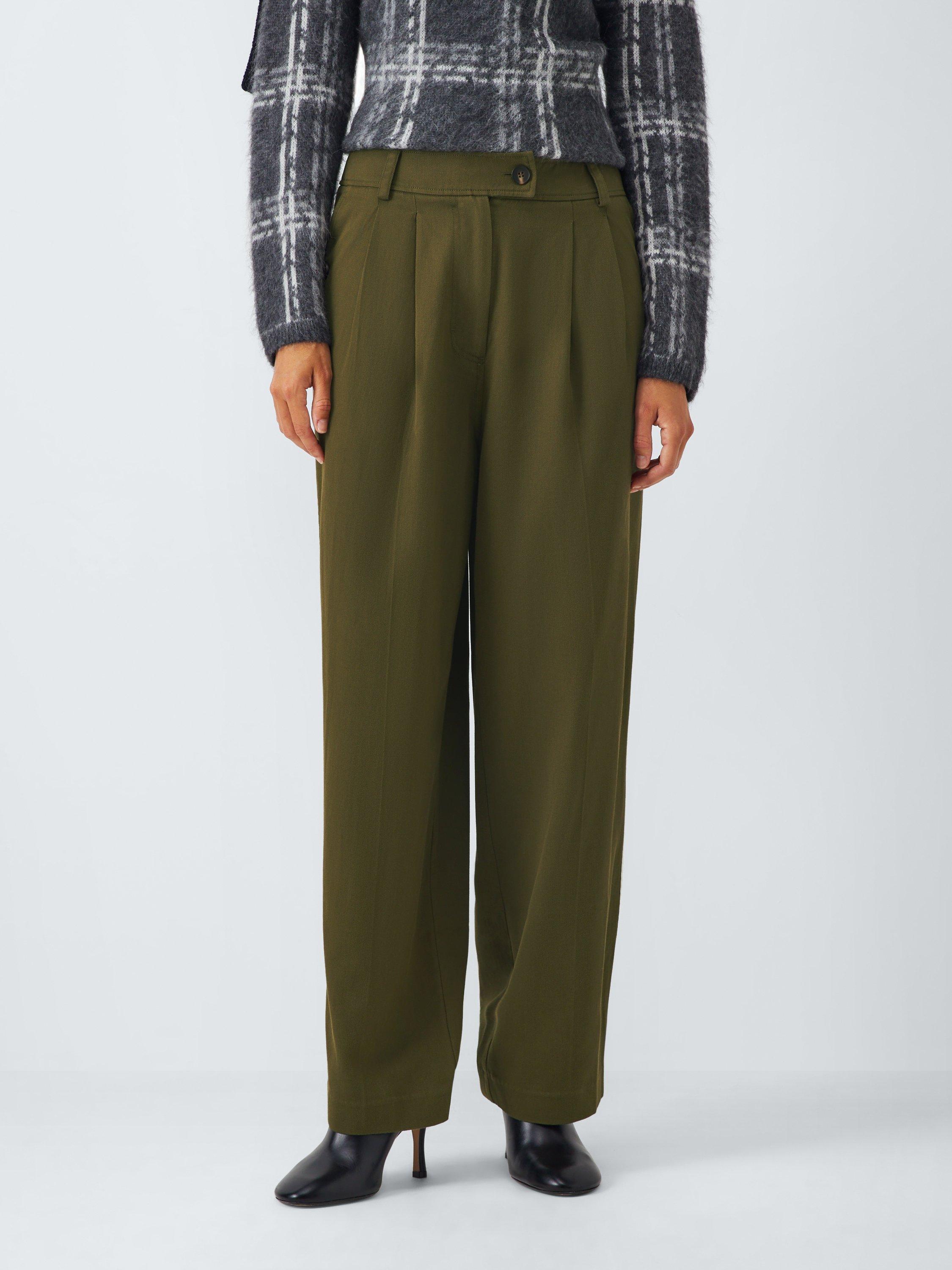 Product image 1 of 6, which shows John Lewis Pleat Front Cotton Blend Cargo Trousers, Khaki, 14