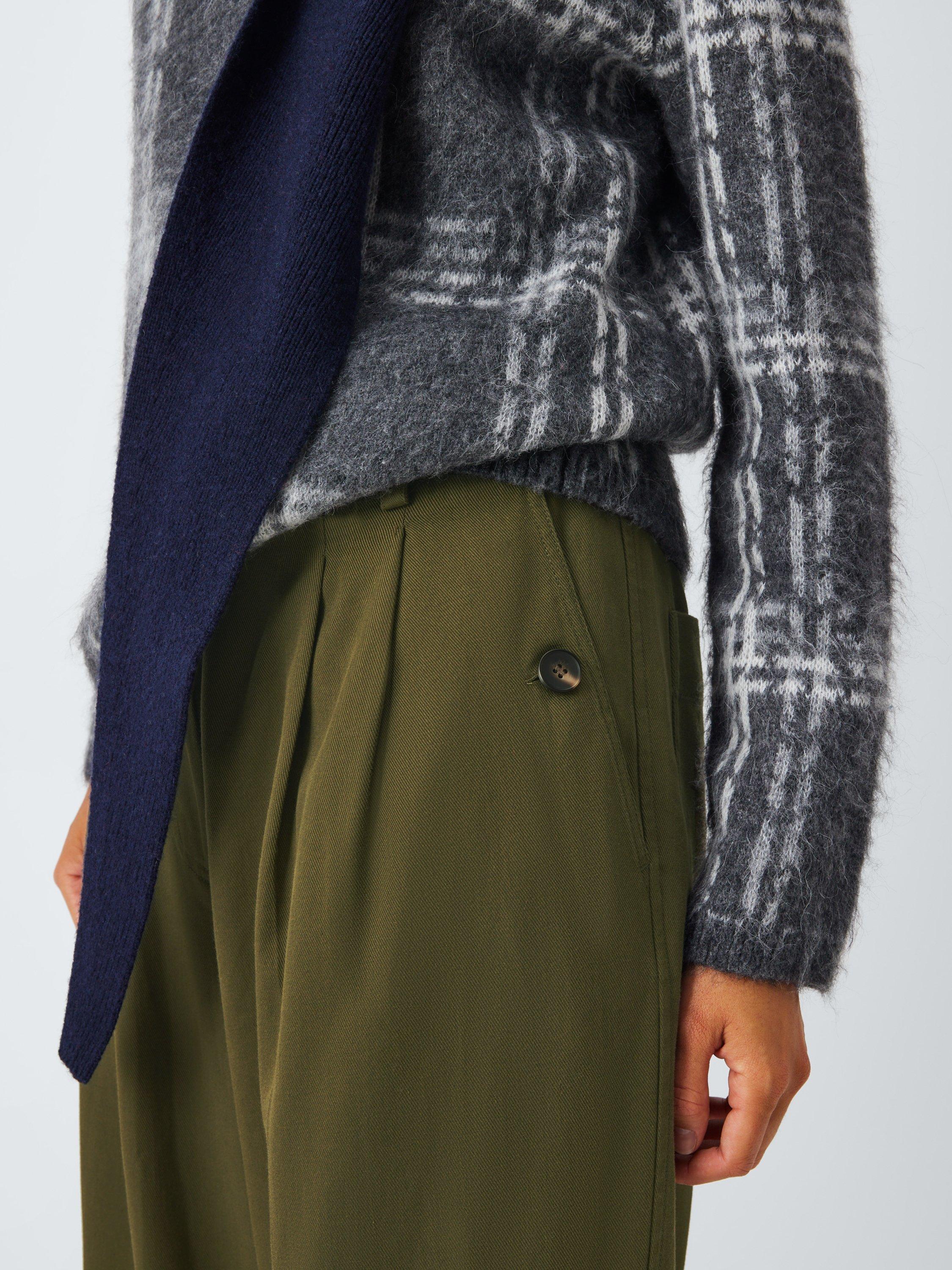 Product image 5 of 6, which shows John Lewis Pleat Front Cotton Blend Cargo Trousers, Khaki, 14