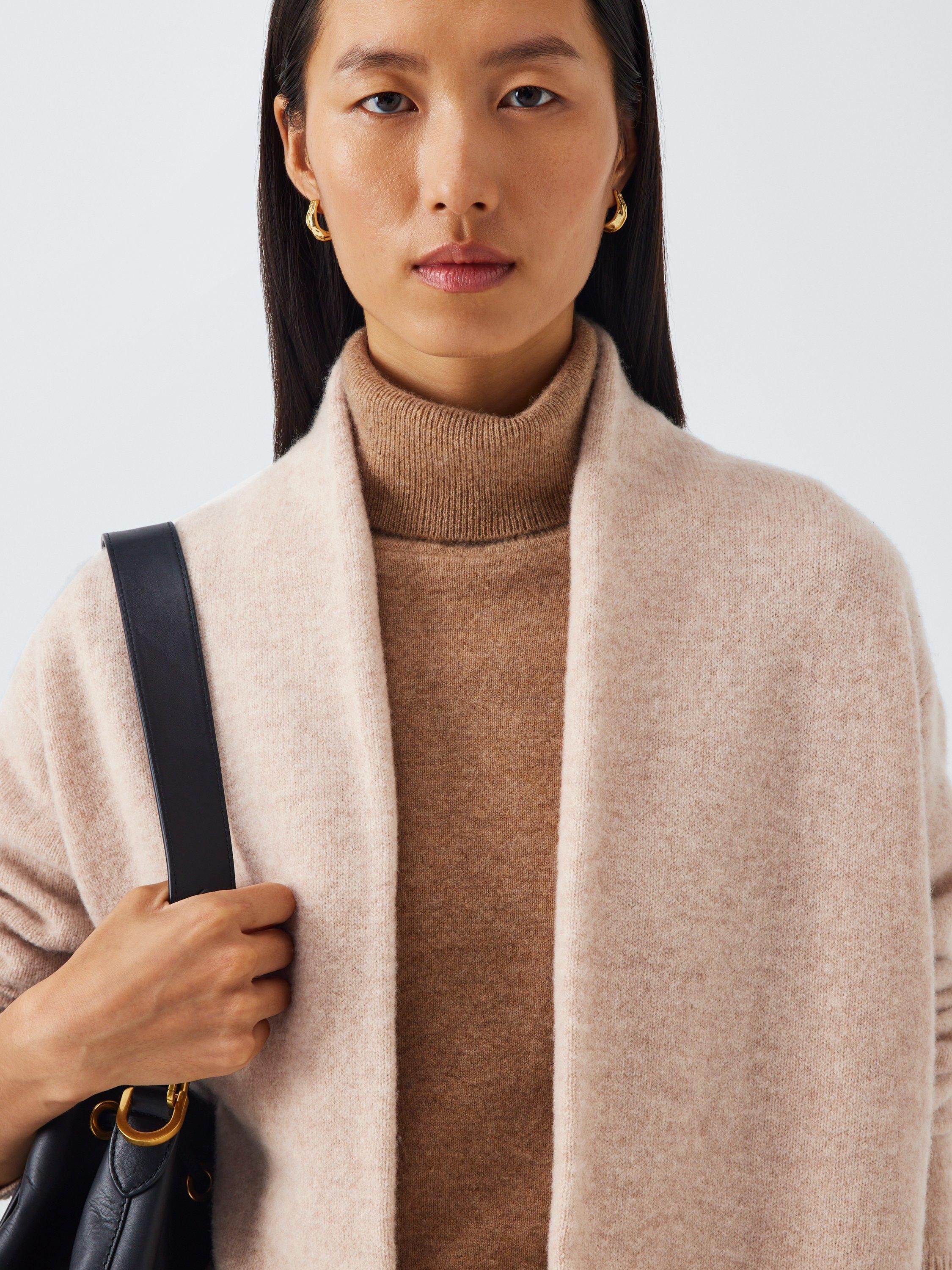 John Lewis Edge to Edge Lambswool Drape Knit Cardigan, Taupe