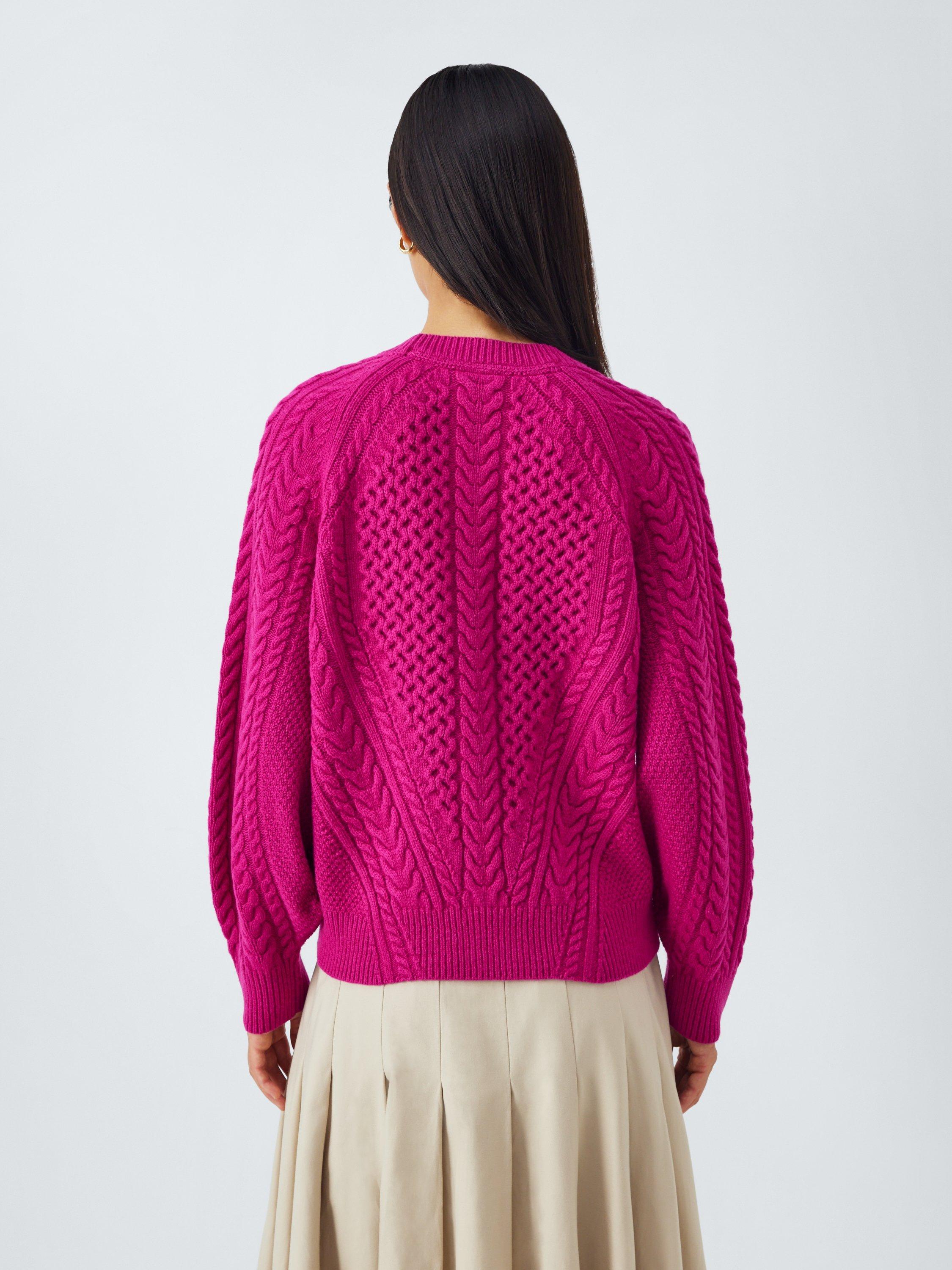 Product image 2 of 6, which shows John Lewis Wool Blend Cable Knit Jumper, Magenta, 10