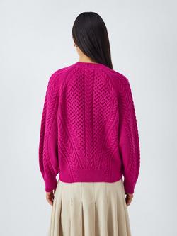 John Lewis Wool Blend Cable Knit Jumper - view 2, Magenta