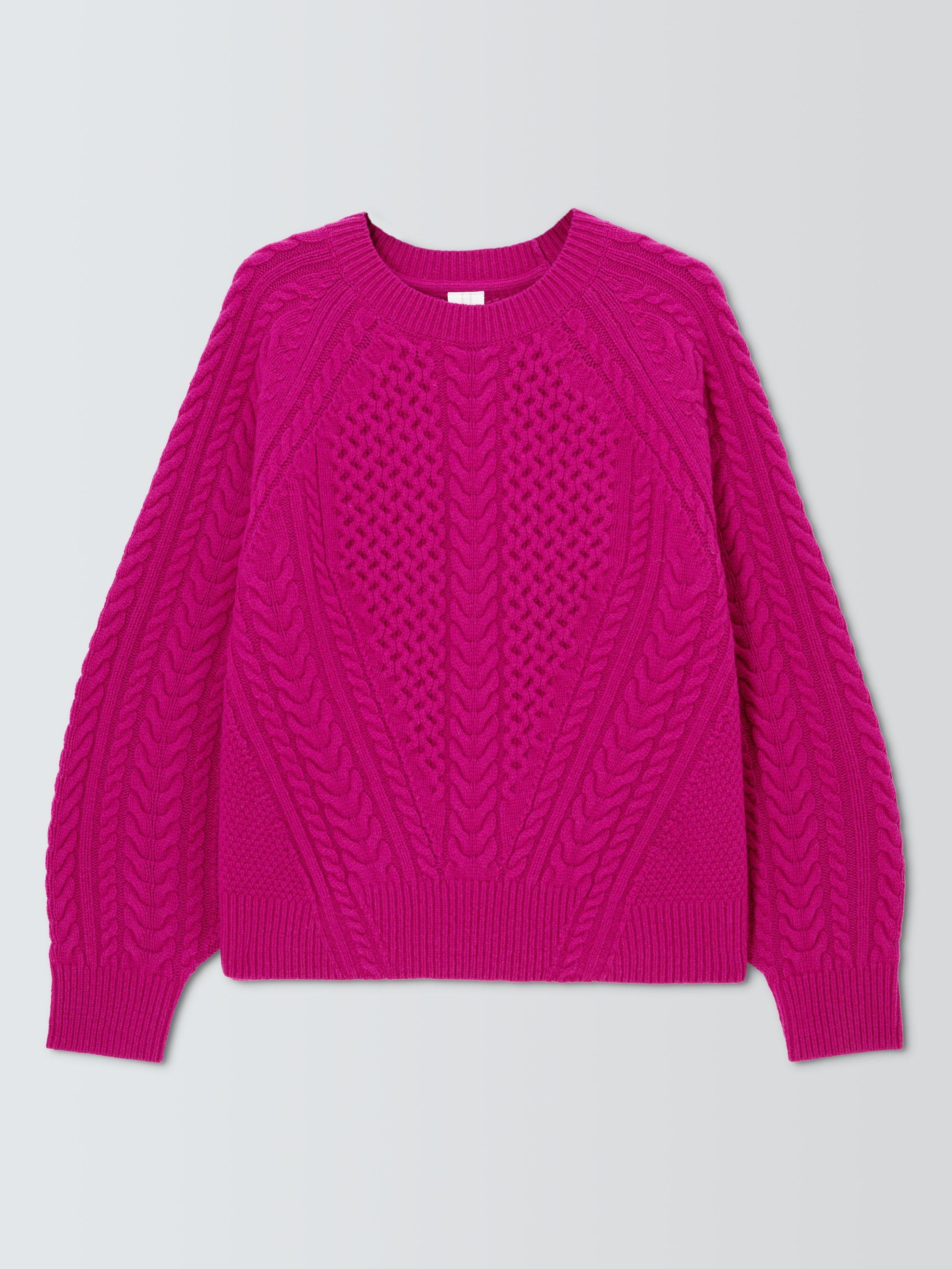 Product image 4 of 6, which shows John Lewis Wool Blend Cable Knit Jumper, Magenta, 10
