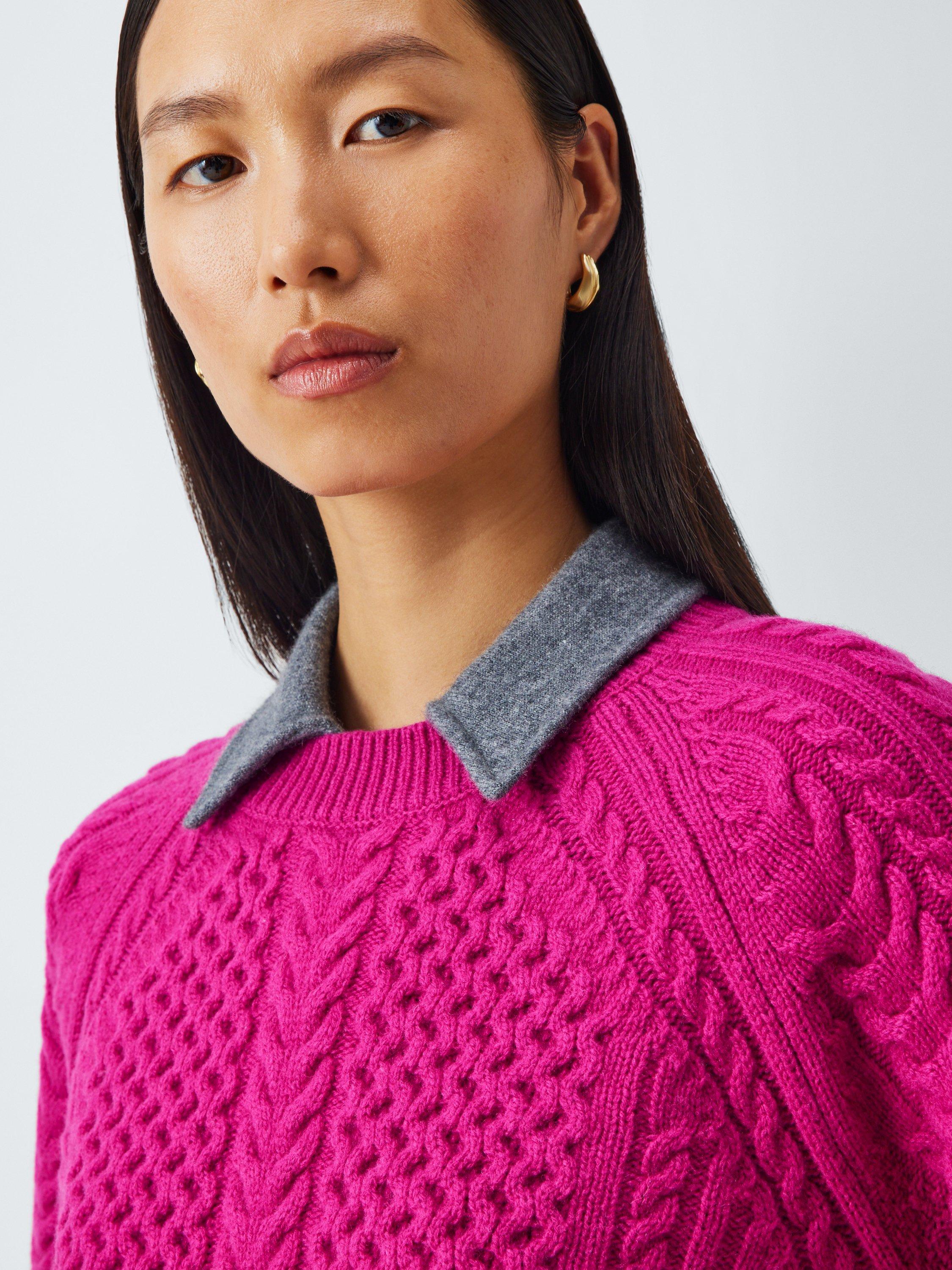 Product image 5 of 6, which shows John Lewis Wool Blend Cable Knit Jumper, Magenta, 10