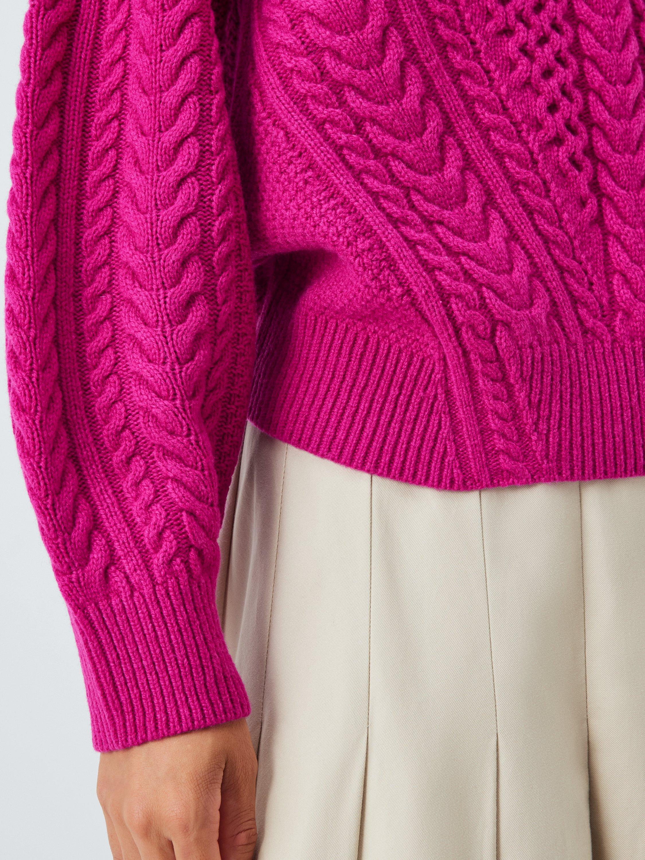 Product image 6 of 6, which shows John Lewis Wool Blend Cable Knit Jumper, Magenta, 10