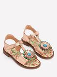 Mini Boden Kids' Fun Leather Sandals, Gold Metallic Flower