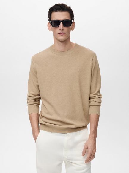 Mango Avena Cotton-Linen Jumper, Natural Beige