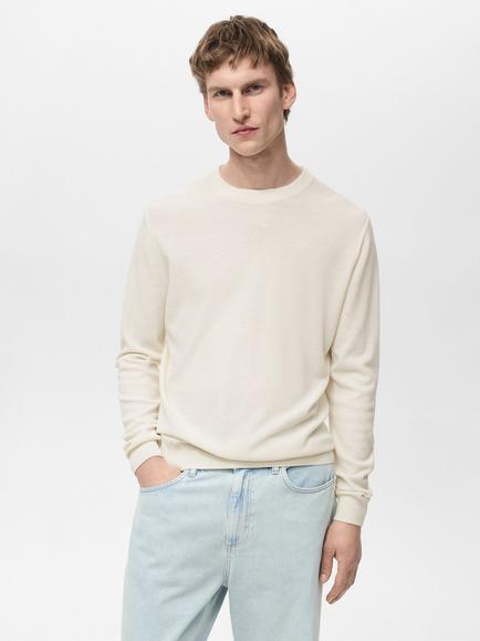Mango Avena Cotton-Linen Jumper, Light Beige