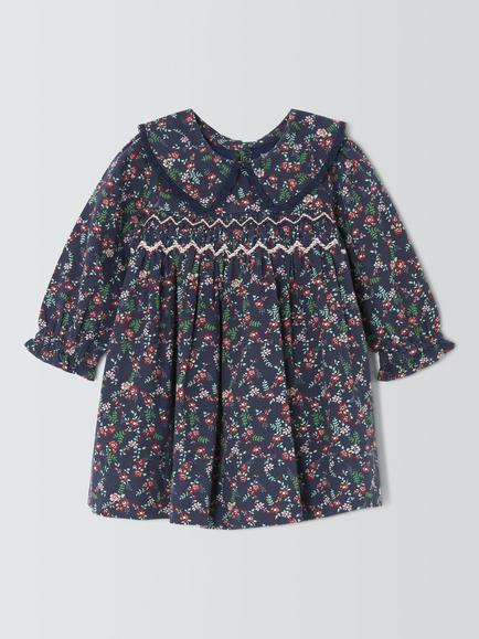 John Lewis Baby Ditsy Floral Sock Dress, Peacoat, Peacoat