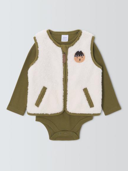John Lewis Baby Bear Borg Gilet & Long Sleeve Bodysuit, Multi, Multi