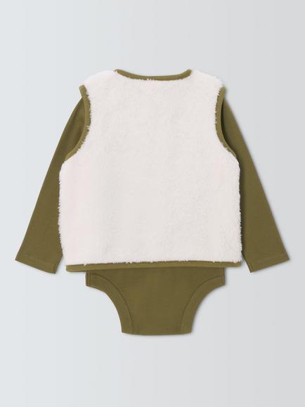 John Lewis Baby Bear Borg Gilet & Long Sleeve Bodysuit, Multi - view 2, Multi