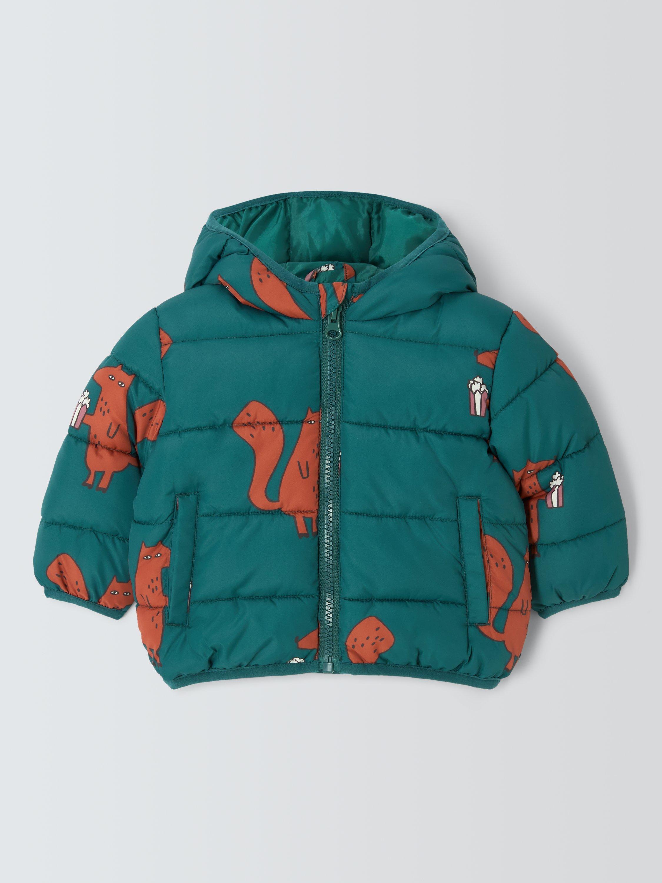 Product image 1 of 3, which shows John Lewis Baby Squirrel Puffer Jacket, Teal, 3-6 months