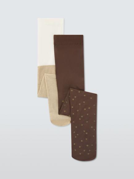 John Lewis Kids' Star/Plain Tights, Pack of 2, Multi, Multi