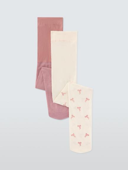 John Lewis Kids' Bow/Plain Tights, Pack of 2, Multi, Multi