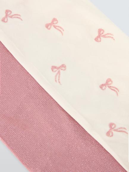 John Lewis Kids' Bow/Plain Tights, Pack of 2, Multi - view 2, Multi