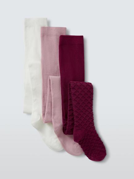 John Lewis Kids' Hearts Tights, Pack of 3, Multi, Multi