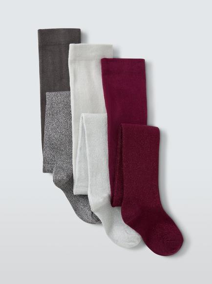 John Lewis Kids' Glitter Tights, Pack of 3, Multi, Multi