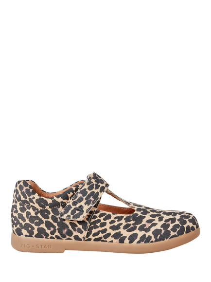 Zig+Star Kids' Leather T-Bar Shoes, Animal Print, Animal Print