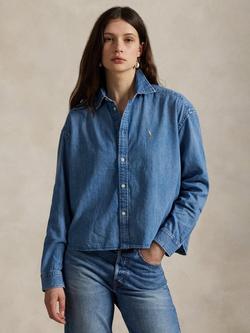 Polo Ralph Lauren Cropped Boxy Denim Shirt, Blue, Blue