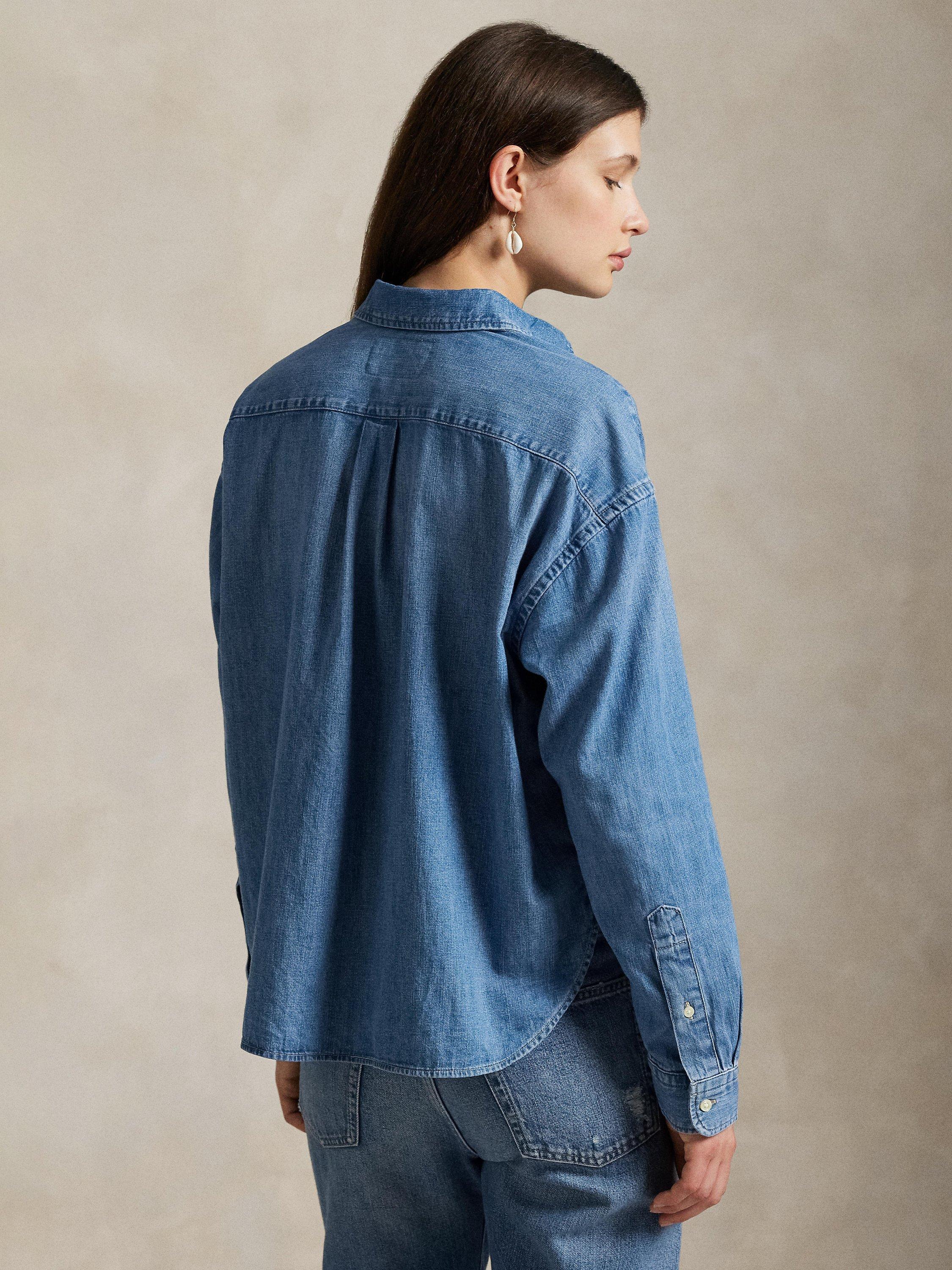 Polo Ralph Lauren Cropped Boxy Denim Shirt, Blue
