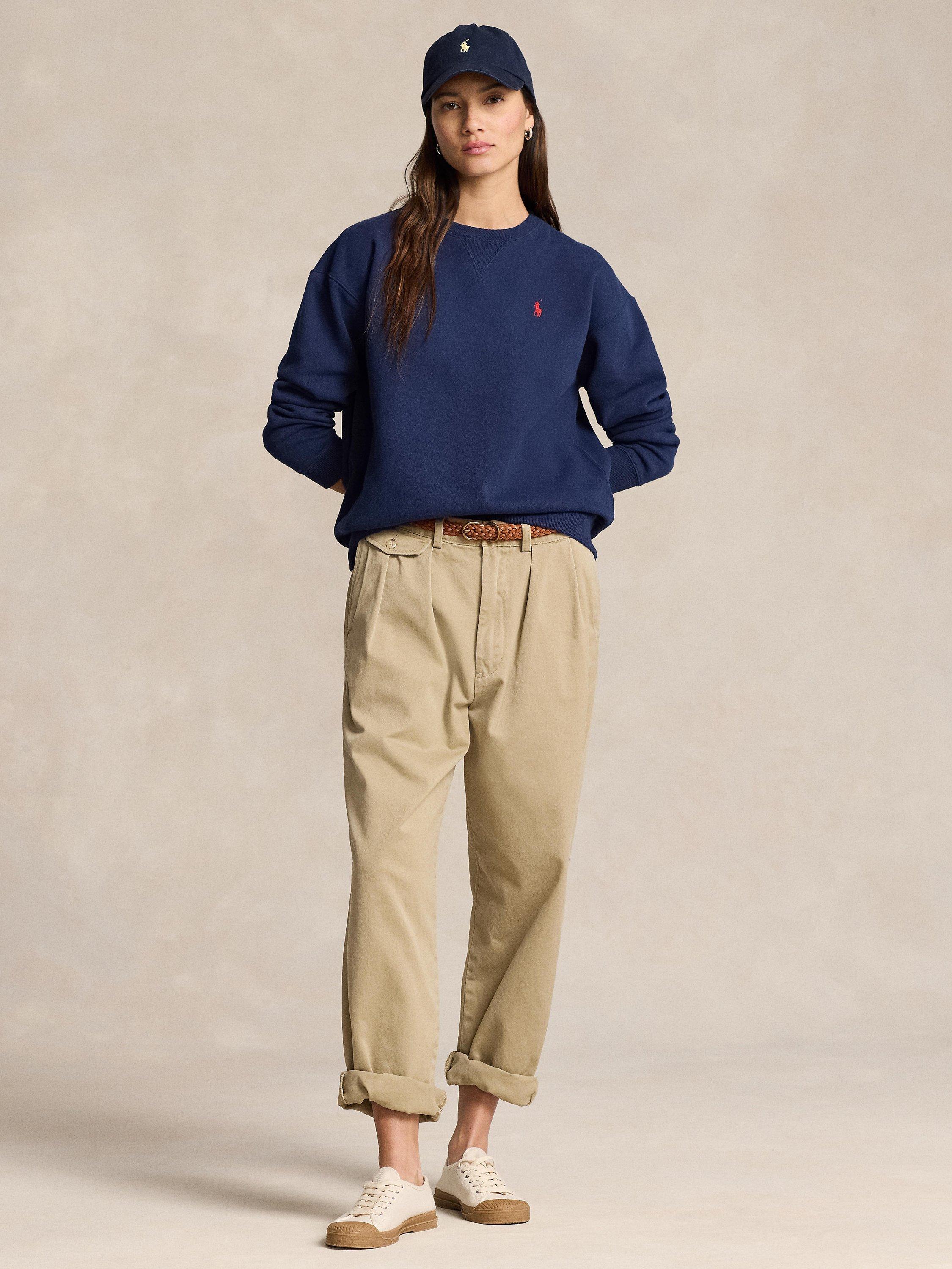 Product image 1 of 4, which shows Polo Ralph Lauren Fleece Crew Neck Sweatshirt, Navy, XXS