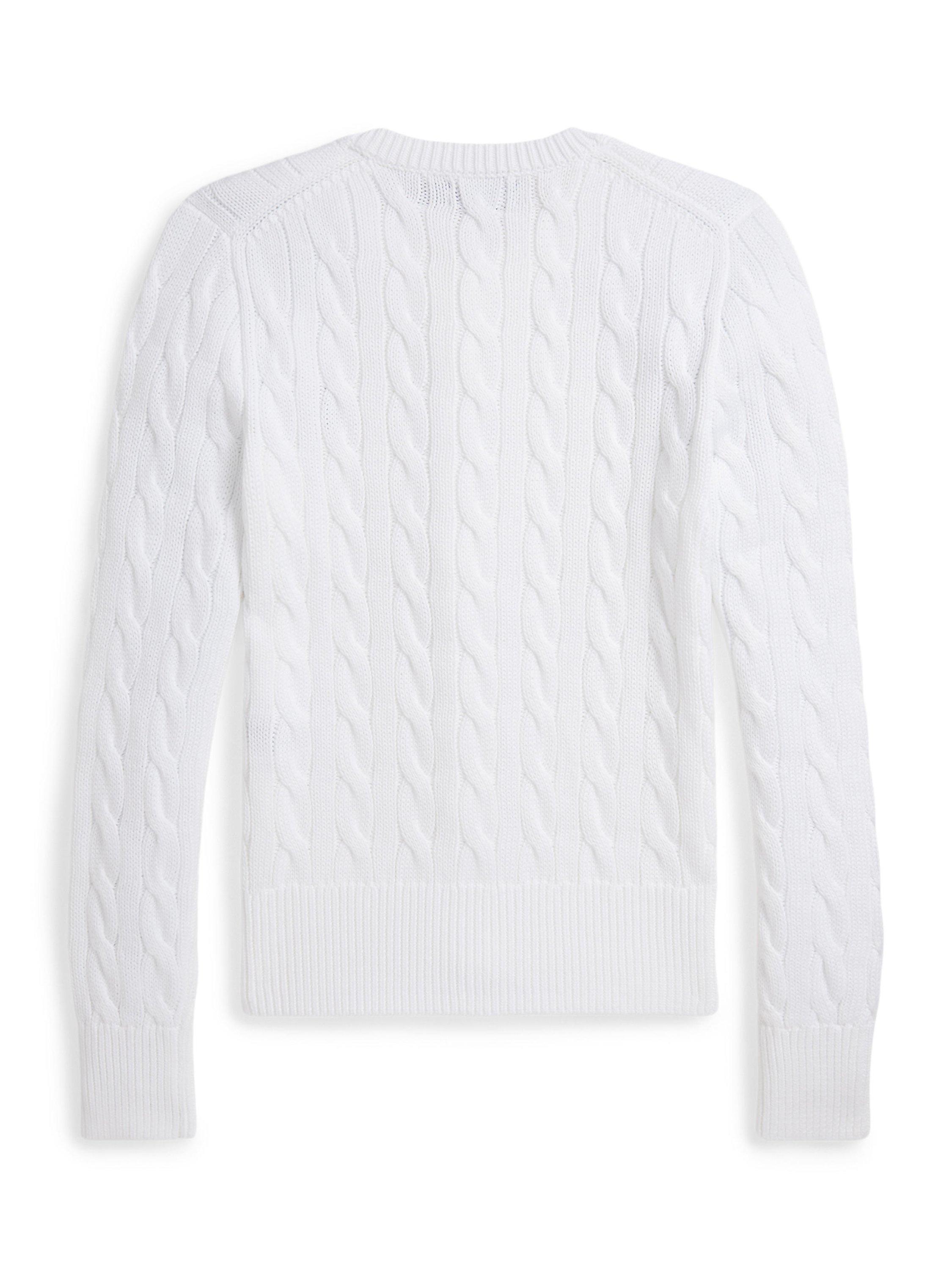 Product image 2 of 2, which shows Polo Ralph Lauren Cable Knit Crew Neck Cardigan, White, XS