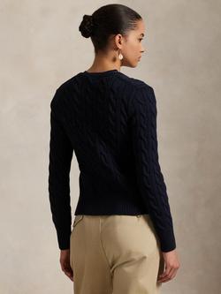 Polo Ralph Lauren Round Neck Cable Knit Cardigan - view 2, Hunter Navy