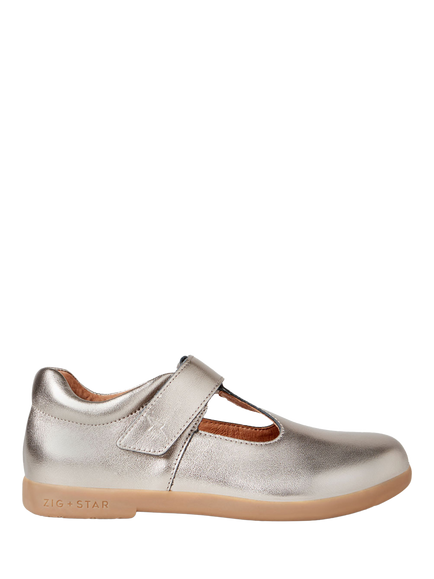 Zig+Star Kids' Metallic T-Bar Shoes, Pewter Leather, Pewter Leather