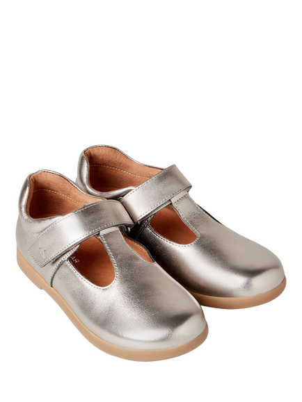 Zig+Star Kids' Metallic T-Bar Shoes, Pewter Leather - view 2, Pewter Leather