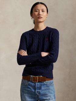 Polo Ralph Lauren Julianna Cable Knit Wool Rich Jumper, Navy