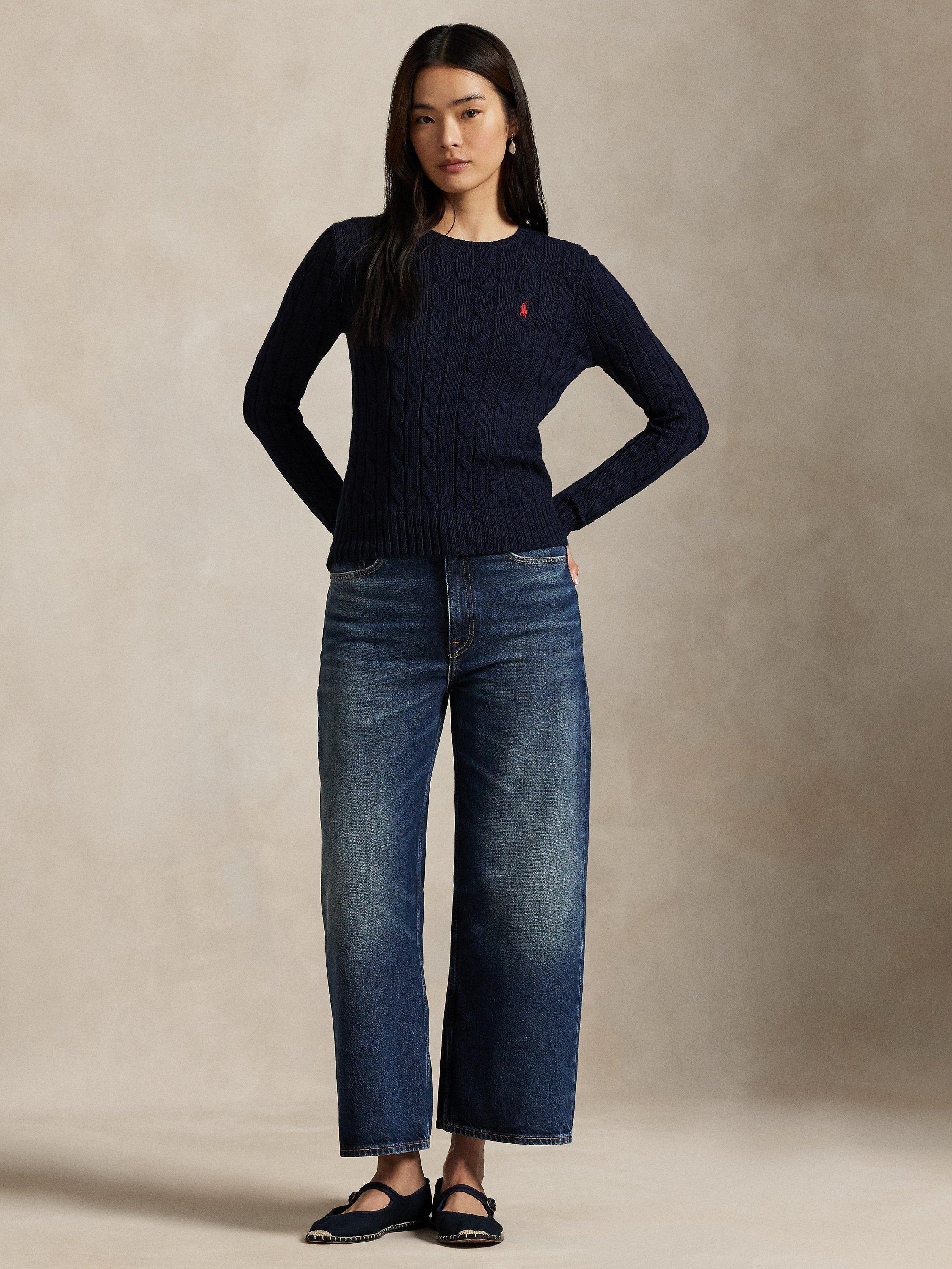 Product image 1 of 5, which shows Polo Ralph Lauren Julianna Cable Knit Wool Rich Jumper, Navy, XS