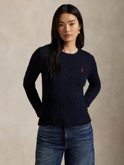Polo Ralph Lauren Julianna Cable Knit Wool Rich Jumper, Navy - view 2, Navy