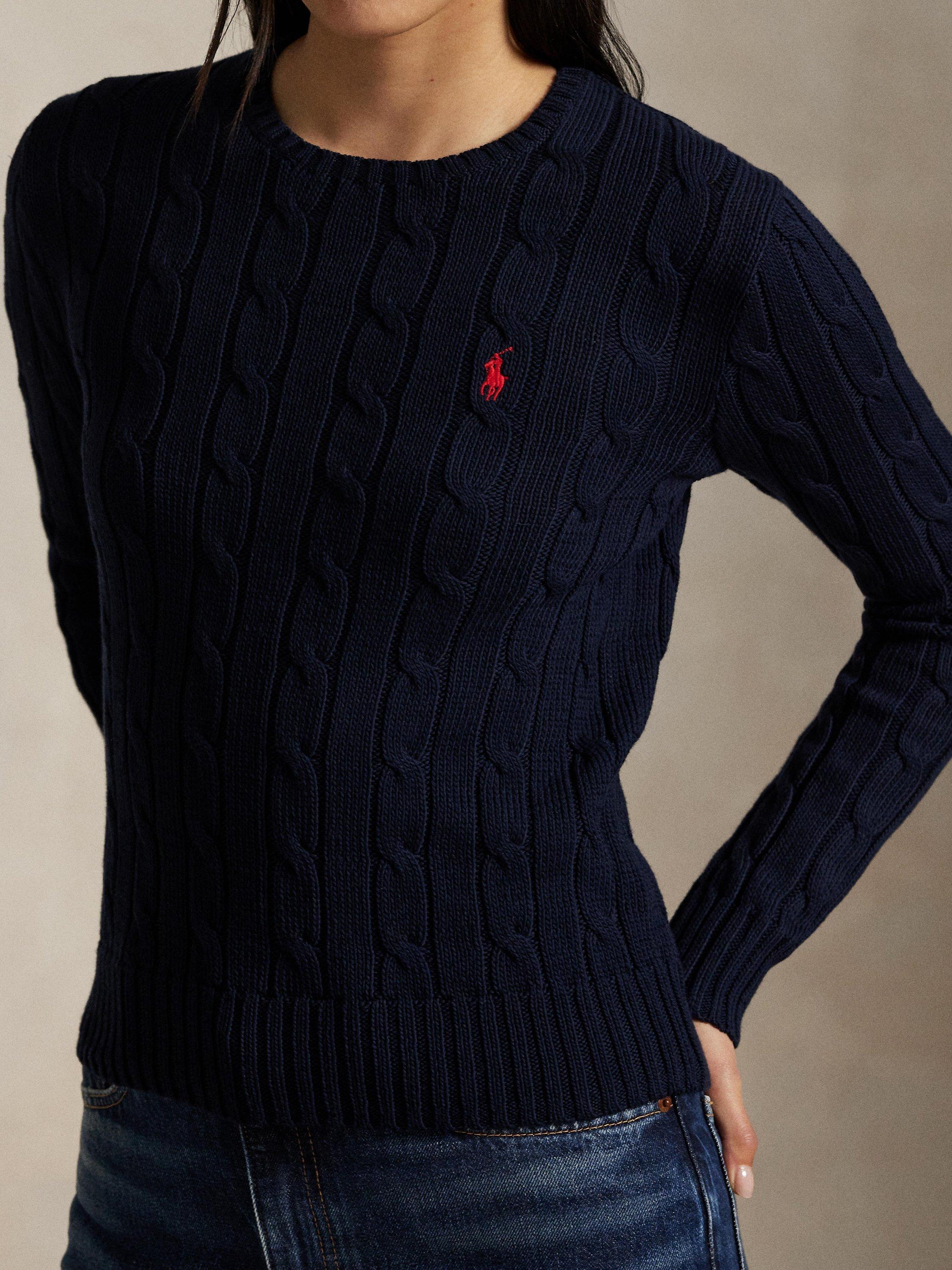 Product image 4 of 5, which shows Polo Ralph Lauren Julianna Cable Knit Wool Rich Jumper, Navy, XS