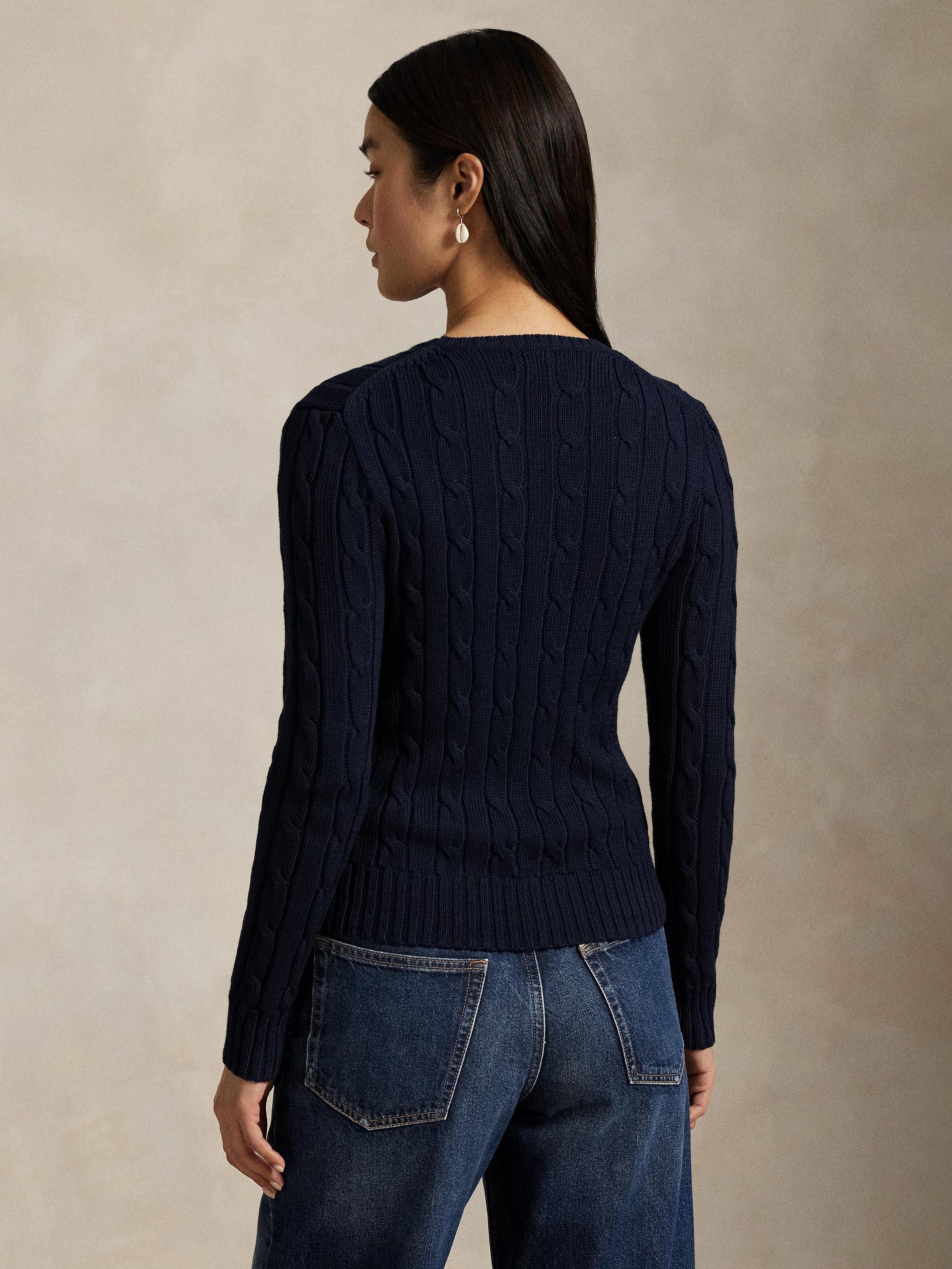 Product image 5 of 5, which shows Polo Ralph Lauren Julianna Cable Knit Wool Rich Jumper, Navy, XS