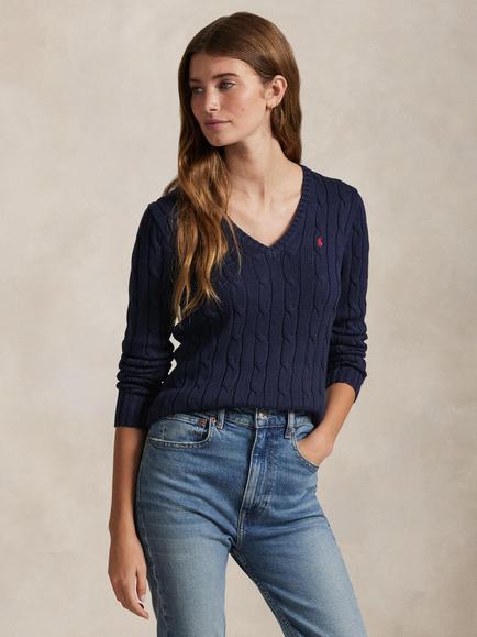 Polo Ralph Lauren Kimberly Cotton Cable Knit Jumper, Hunter Navy, Hunter Navy