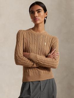 Polo Ralph Lauren Cable Knit Crew Neck Jumper, Brown