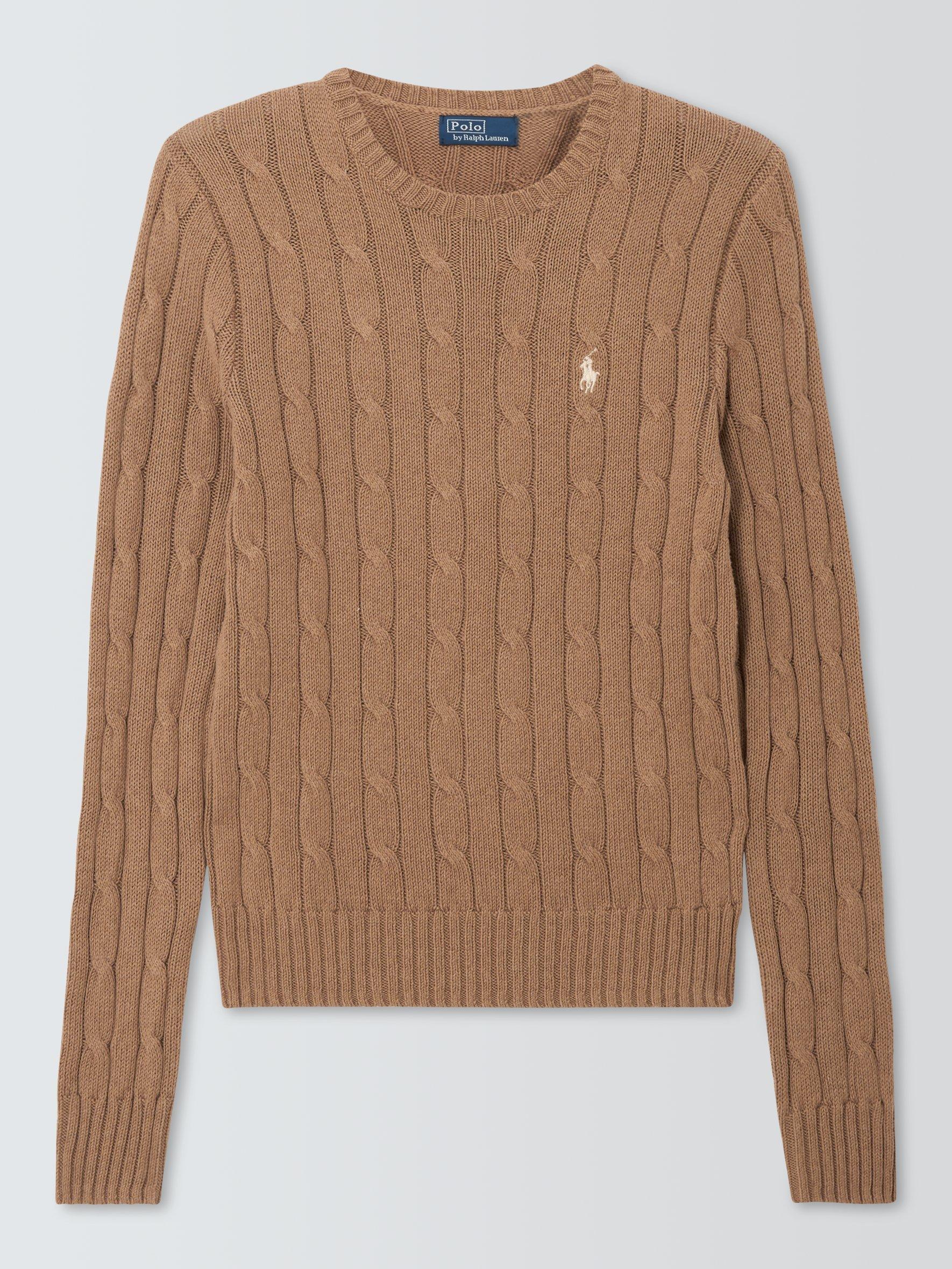Product image 1 of 1, which shows Polo Ralph Lauren Cable Knit Crew Neck Jumper, Brown, XXS