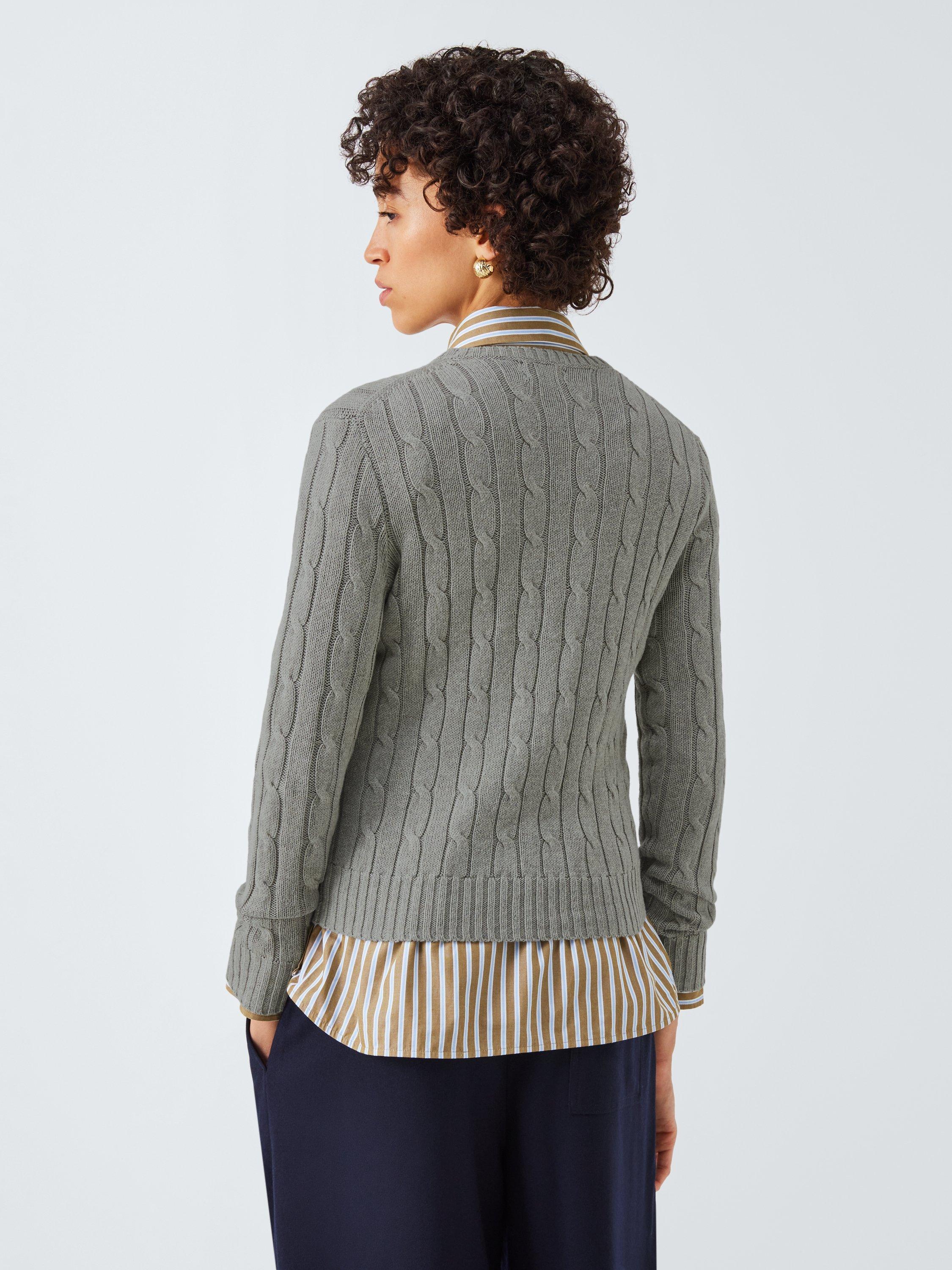 Product image 2 of 6, which shows Polo Ralph Lauren Cable Knit Crew Neck Jumper, Grey, XXS