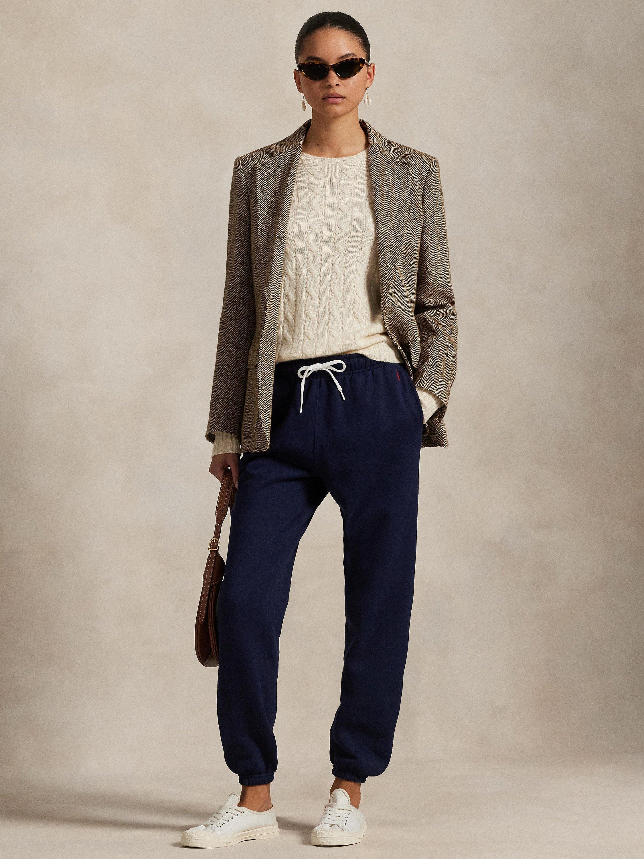 Product image 1 of 8, which shows Polo Ralph Lauren Cotton Blend Fleece Athletic Trousers, Navy, XXS