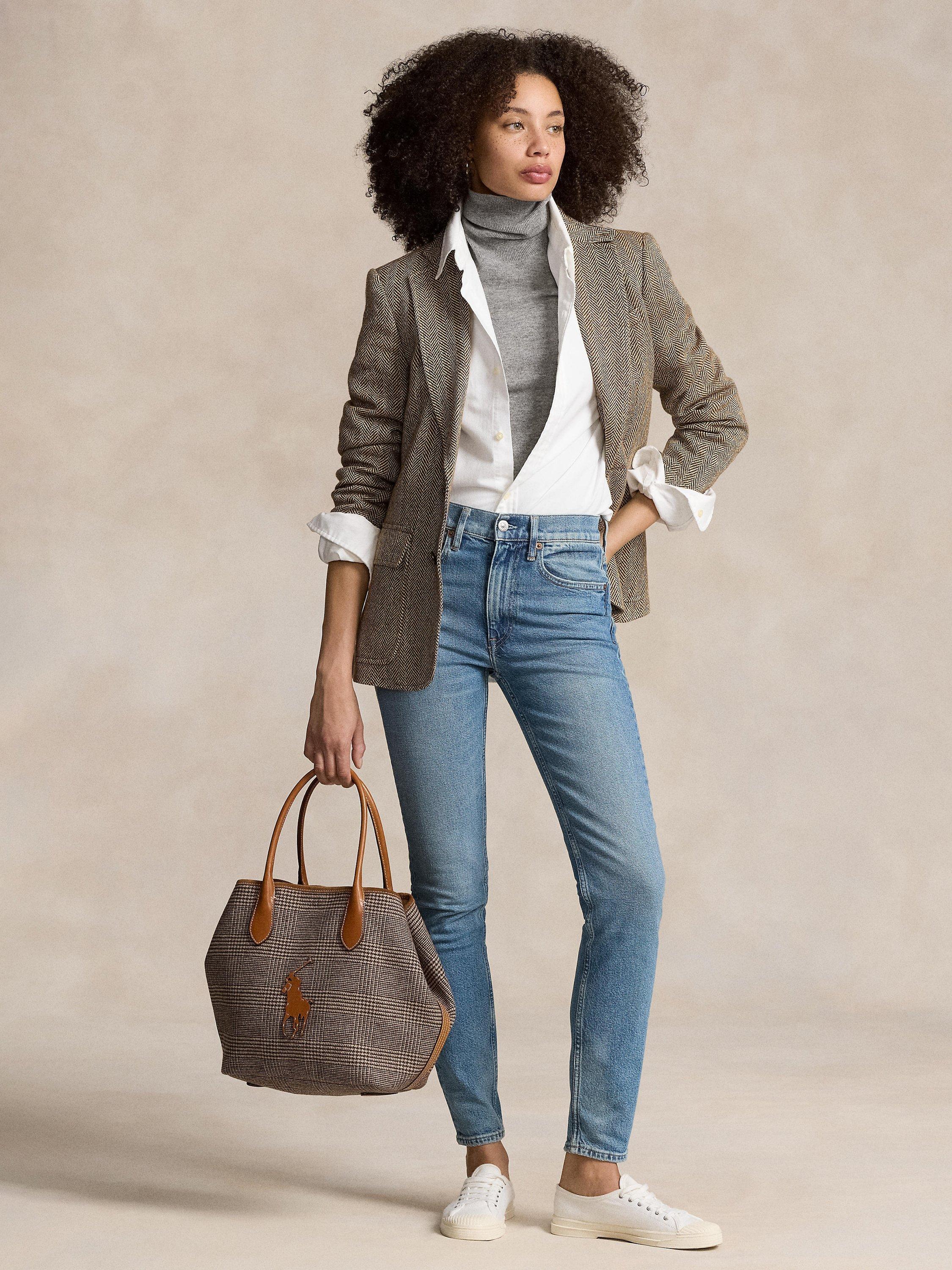 Product image 1 of 5, which shows Polo Ralph Lauren Herringbone Linen Blend Blazer, Brown/Cream, 20