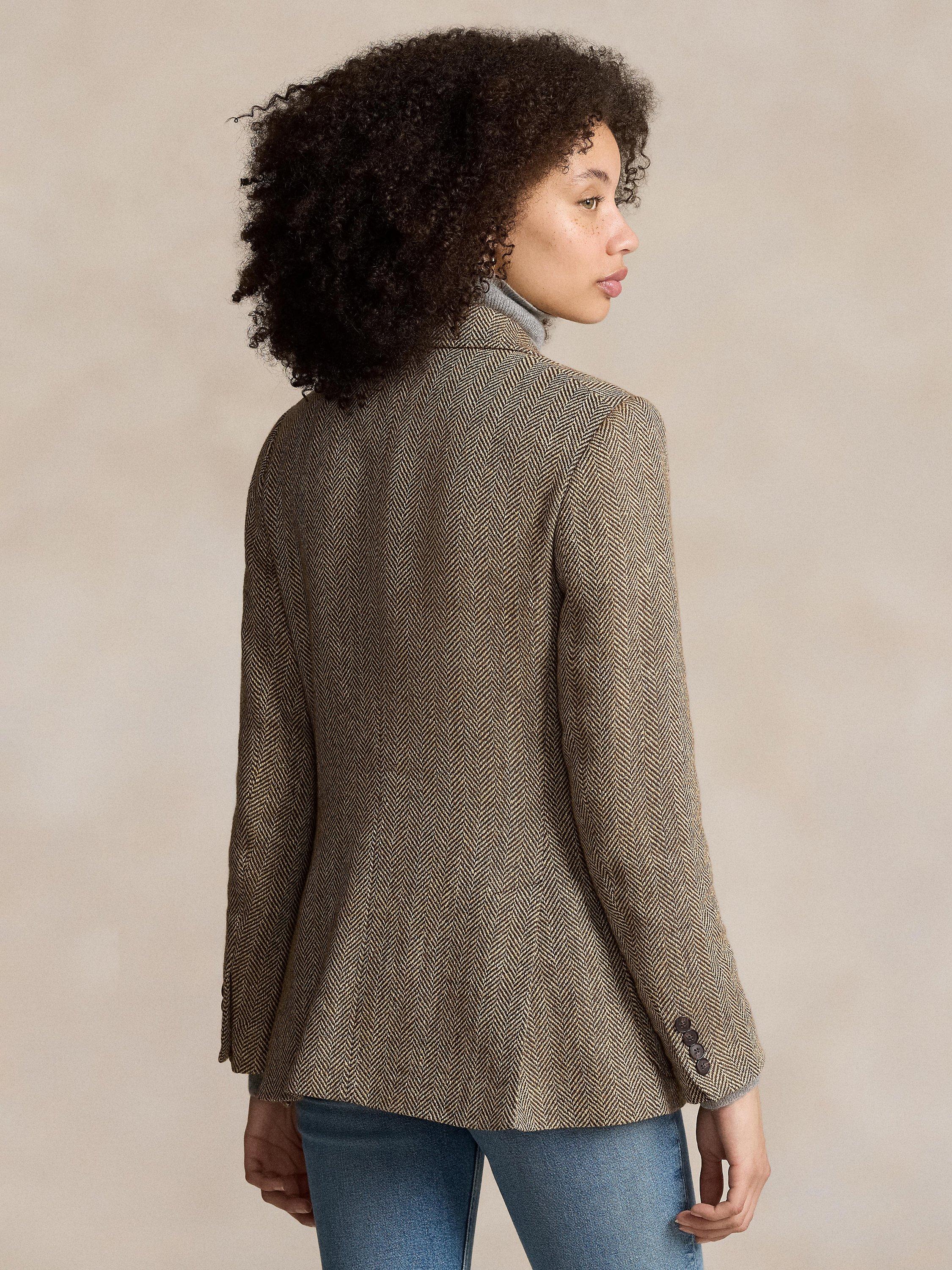 Product image 3 of 5, which shows Polo Ralph Lauren Herringbone Linen Blend Blazer, Brown/Cream, 20