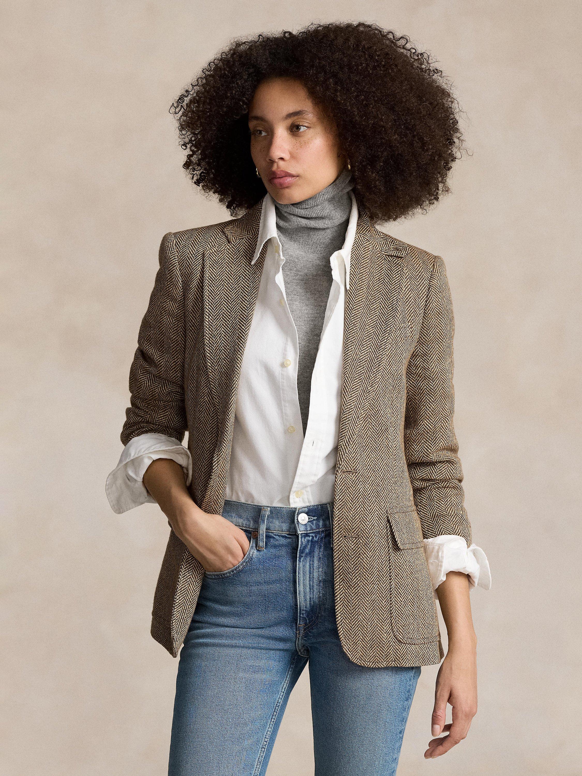 Product image 5 of 5, which shows Polo Ralph Lauren Herringbone Linen Blend Blazer, Brown/Cream, 20