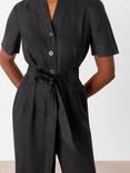 Whistles Fiona Linen Button Jumpsuit, Black