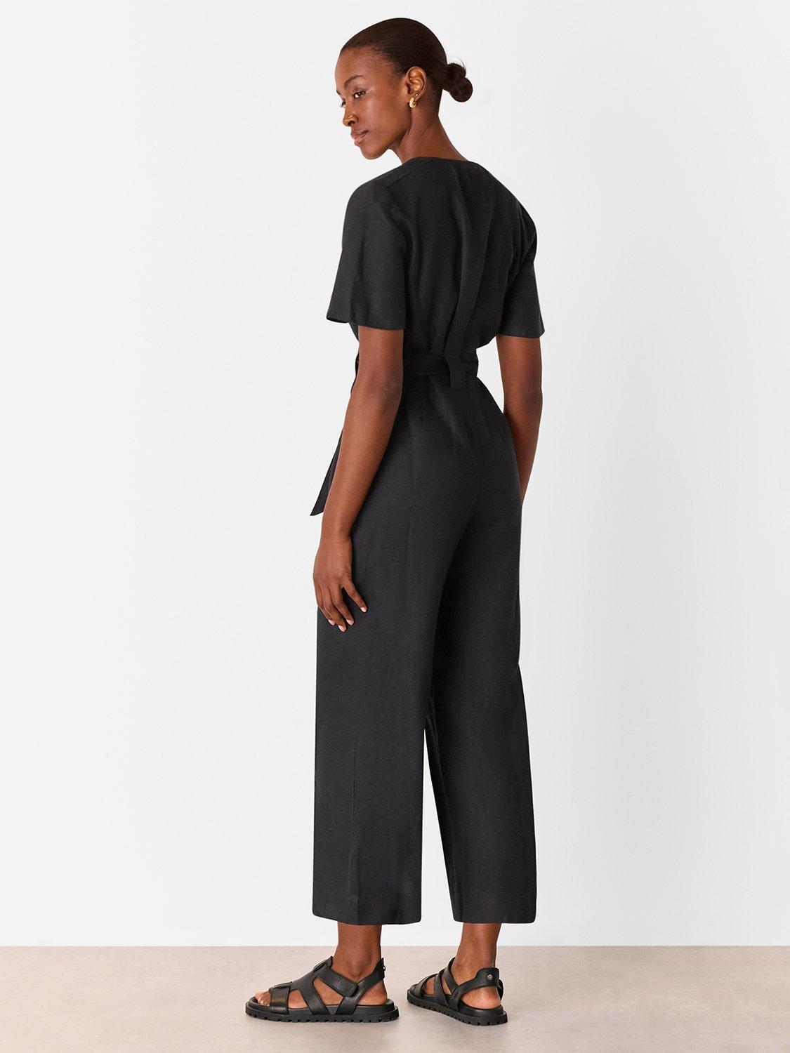 Product image 4 of 5, which shows Whistles Fiona Linen Button Jumpsuit, Black, 6