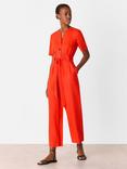 Whistles Fiona Linen Button Jumpsuit, Red