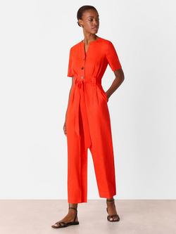 Whistles Fiona Linen Button Jumpsuit, Red, Red