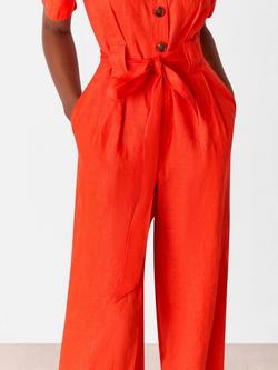 Whistles Fiona Linen Button Jumpsuit, Red - view 2, Red