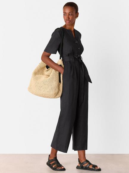 Whistles Petite Fiona Pure Linen Jumpsuit, Black