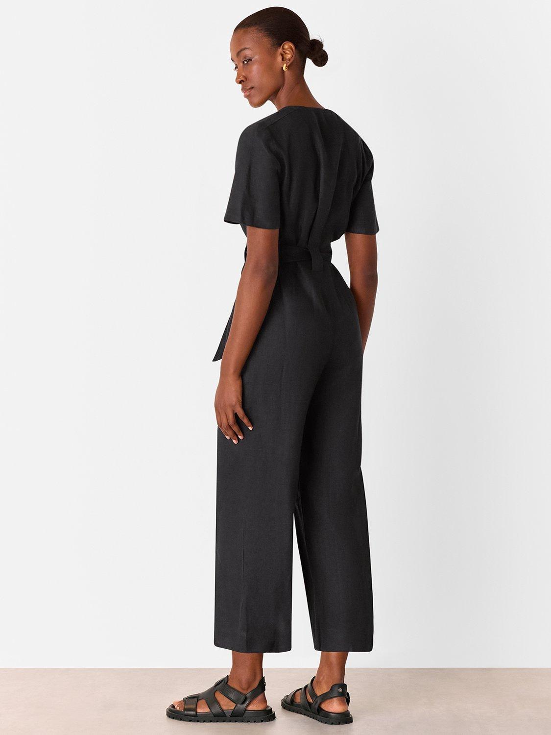 Product image 2 of 5, which shows Whistles Petite Fiona Pure Linen Jumpsuit, Black, 6
