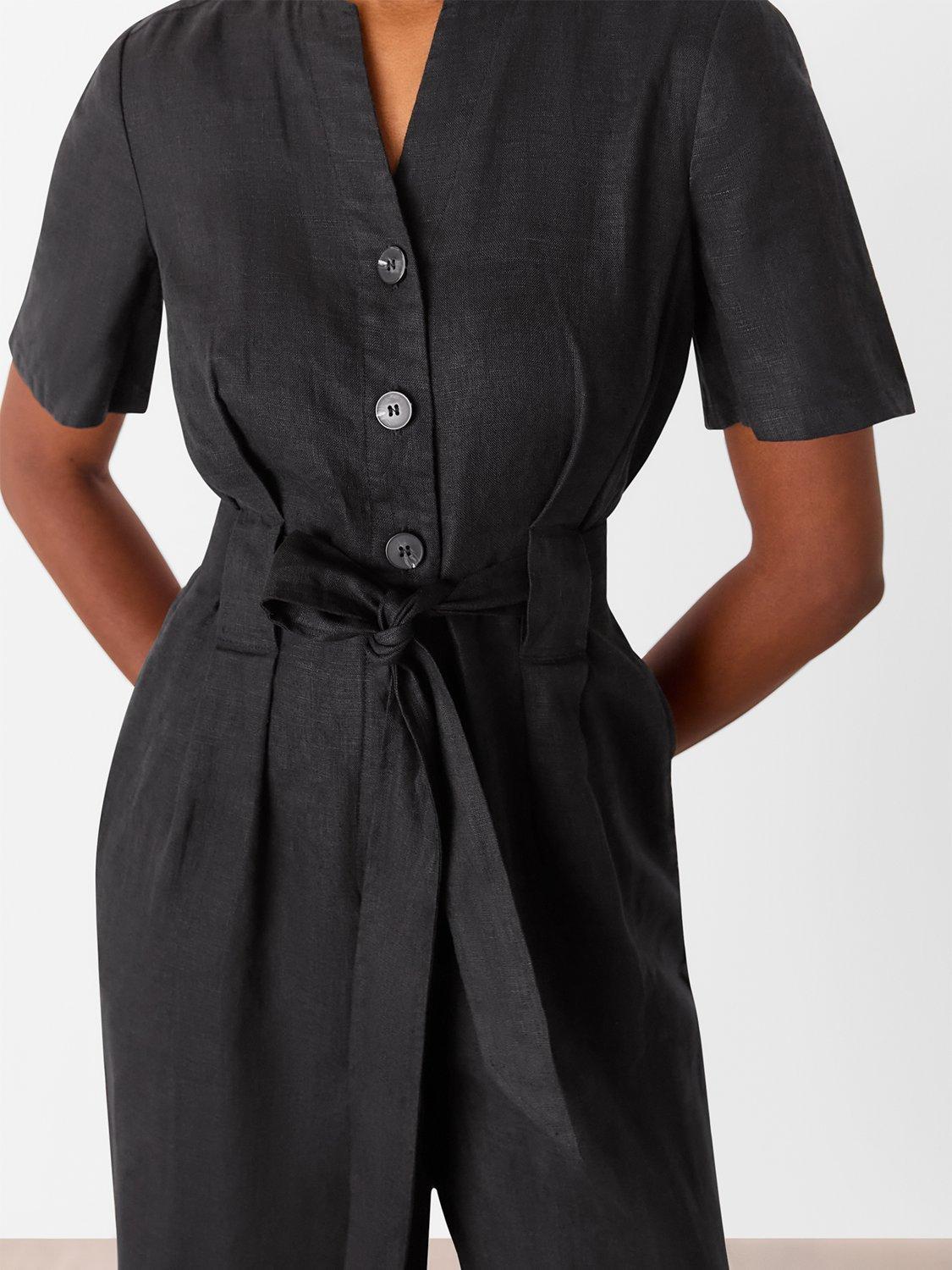 Product image 4 of 5, which shows Whistles Petite Fiona Pure Linen Jumpsuit, Black, 6